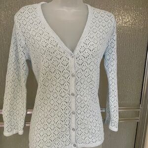 VINTAGE Sag Harbour Crochet Knit  Button Front V-Neck Cardigan ,size S
